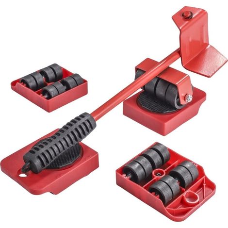 5-teiliges Möbelhebe- und Transportset mit Rollen zum Anheben und Bewegen schwerer Gegenstände, maximale Traglast 200 kg – Rot (1/5)