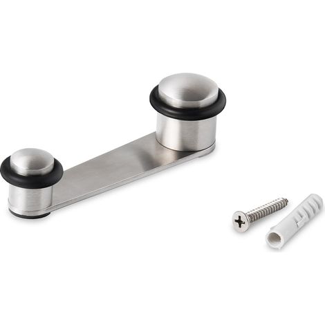 Tope de puerta y retenedor giratorio, de acero inoxidable, fijación con tornillos y adhesivo, blister
