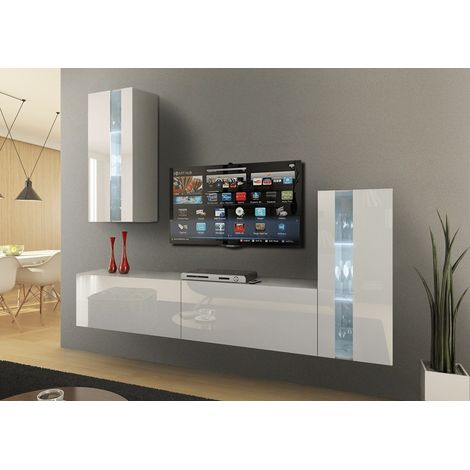 Ensemble meuble TV CONCEPT 47-47-HG-W-2-1A blanc brillant 203 cm (1/2)