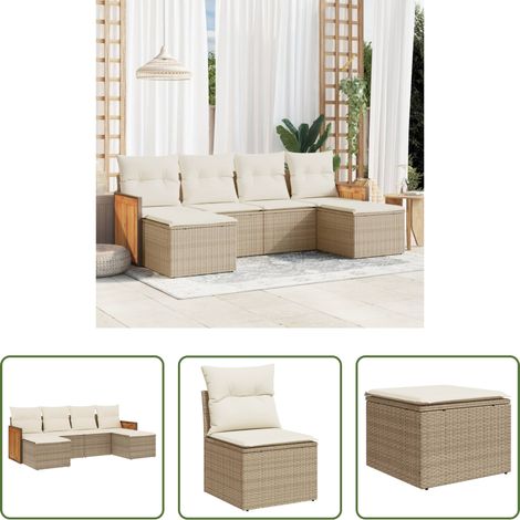 Gartensessel -  6-tlg. Garten-Sofagarnitur mit Kissen Beige Poly Rattan (1/5)