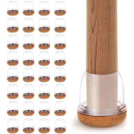 YMYNY 32 pièces protecteurs de pieds de chaise avec feutre, capuchons de pieds de chaise en silicone transparent pour protéger les sols des rayures et du bruit, adaptés aux pieds ronds de diamètre 19- (1/4)