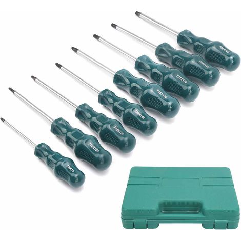 Jeu de 8 tournevis étoile CR-V magnétiques, portable, outil de réparation auto, embouts Torx, coffret pratique. (1/5)