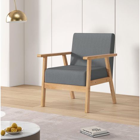 MCC direct Single Seater Sofa, Armchair Modern Wooden Linen Fabric Sofa Upholstered Comfortable Padded Seat for Home Office, Couch Reception Bedroom GREY