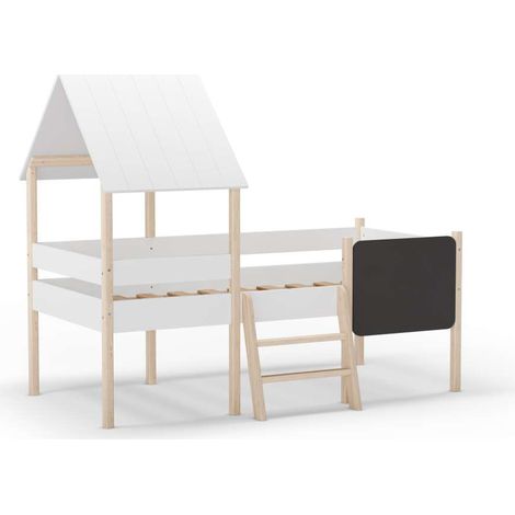 Cama juvenil tipo cabaña modelo Mario con pizarra acabado blanco/cera blanca, 150cm(alto) 110cm(ancho) 202cm(fondo) (1/3)
