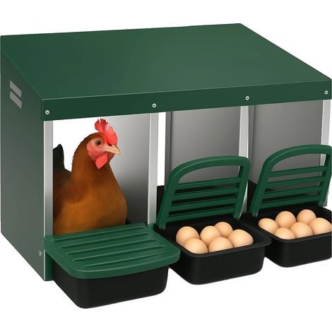 Nido para gallinas, 3 compartimentos, diseño resistente, verde (1/2)