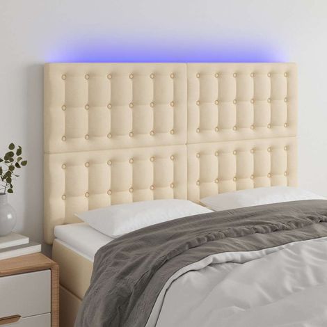vidaXL Cabecero con luces LED tela crema 144x5x118/128 cm (1/5)