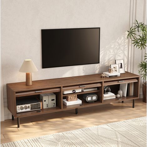 Mueble TV 180/40/55 cm en color nogal con 3 puertas correderas hacia arriba y patas metálicas (1/5)
