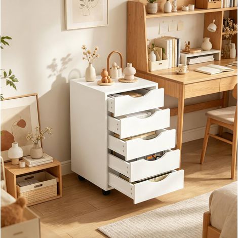 MEUBLIV cajonera móvil blanca con 5 cajones y ruedas 40 x 40 x 66,5 cm (1/5)