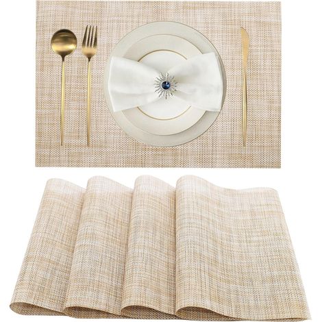 Lot de 4 sets de table beiges – Sets de table lavables et faciles à nettoyer, résistants à la chaleur et antidérapants pour table de salle à manger