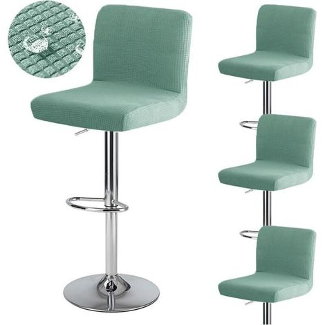 Hellgrüner, 4-teiliger Barhockerbezug mit Rückenlehne, 35 cm (T) x 35 cm (B) x 30 cm (H), hoher, drehbarer Barhockerbezug, waschbar und dehnbar, wasserdicht (1/4)