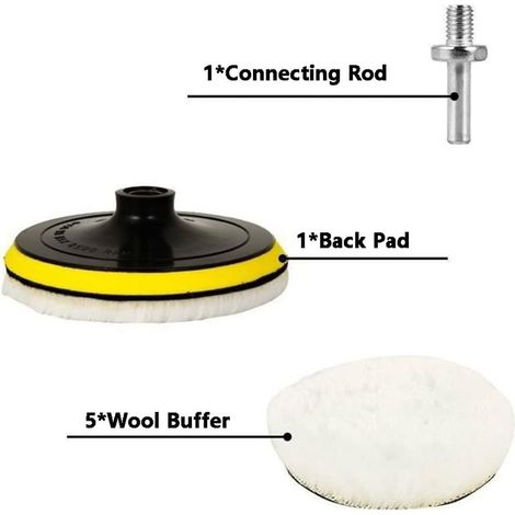 Set mit 7 x 7,6 cm großen Wollpolierpads mit Klettverschluss und M10-Bohrschrauberadapter, Bohrschrauber-Pad-Aufsatz für Auto, Möbel, Polieren und Reinigen (1/5)