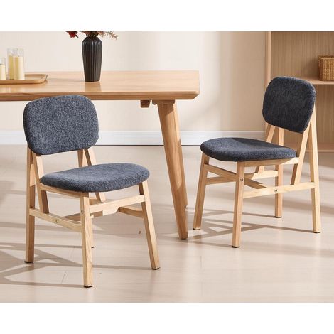 Lot de 2 chaises de salle à manger en tissu chenille gris, sans accoudoirs, cadre bois (1/5)