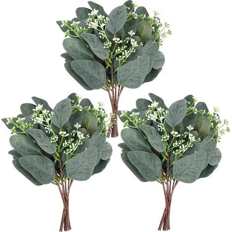 3 stücke Künstliche Eukalyptusblätter Stängel Mit Weißen Samen Kurze Silber Dollar Gefälschte Eukalyptuszweige Grünpflanzen Für Blumensträuße Hochzeit Urlaub Dekor (1/5)