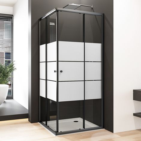 Schwarzer Duschkabine 90x90 cm Schiebetür Eckeinstieg, Duschkabine 90x90 cm Eckeinstieg Duschabtrennung mit 6mm ESG Sicherheitsglas Glas Duschwand Höhe: 185cm
