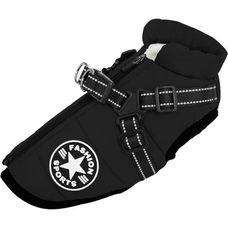 Manteau chien imperméable chaud avec harnais intégré, veste matelassée en coton pour petit chien moyen, hiver confortable, noir, taille S (1/5)