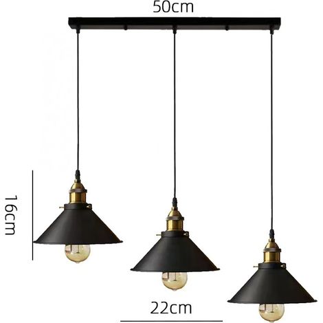 Lámpara de techo de tres luces, estilo industrial, de metal, con casquillo E27 y cable ajustable, color negro (bombilla incluida). (1/5)