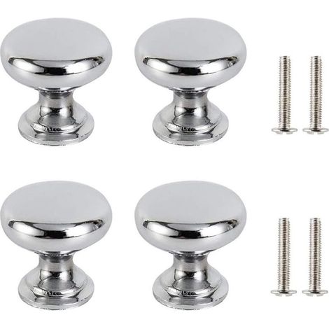 4er-Set silberne Schubladengriffe, 30 mm Möbelknöpfe, runde Schubladenknöpfe, Türknöpfe und Möbelgriffe für Schrank, Kleiderschrank, Küche, Kinderzimmer, inklusive 4 Schrauben (1/5)
