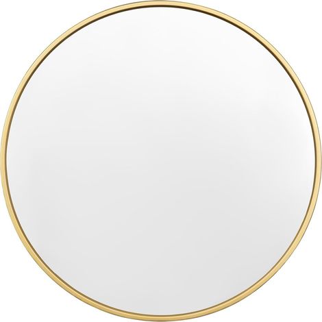 WOLTU Modern Wall Mounted Slim Frame Round Mirror, Golden 70cm