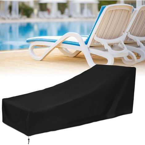 Housse imperméable et antirouille pour chaise longue pliante d'extérieur (extérieur noir 210D, intérieur argenté), housse de fauteuil inclinable (1/5)