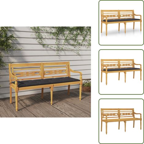 Banco con cojín - vidaXL Banco Batavia con cojín antracita madera maciza de teca 150 cm - Banco de jardín