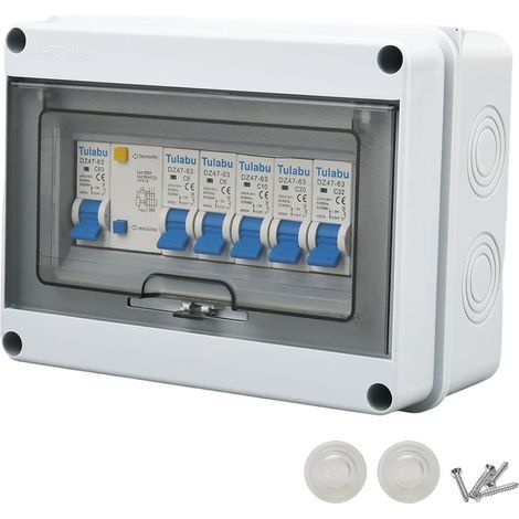 Disjoncteur 5 voies 63A IP65 étanche – 1P+N (6A, 6A, 10A, 20A, 32A) pour garage, atelier, caravane, abri de jardin (1/5)
