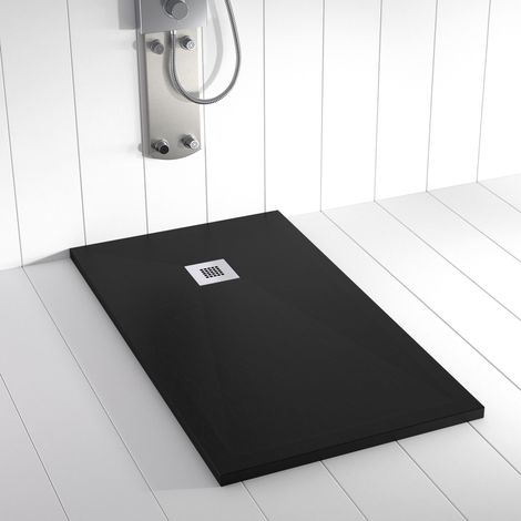 Receveur de douche Resine PLES Noir - 80x90 cm - Grille + Valve OFFERTE