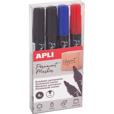 marqueurs permanents à pointe ronde de 3 mm, 2 noirs, 1 bleu, 1 rouge - Multi-surfaces. (1/5)