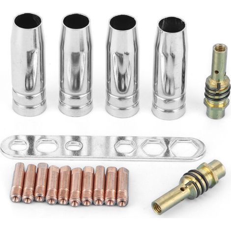 RASTKY Kit Complet de 17 Buses de Torche de Soudage avec Pointes de de 0,8 Mm, Support de Buse MIG MAG Compatible avec Binzel 15AK, pour les Projets de Soudage Mots-clés de Torche de,. (1/5)