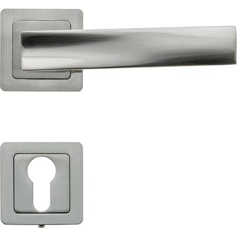 AYR Lot de 2 poignées ELICE nickel satiné + 2 rosaces cylindre nickel satiné (1/4)