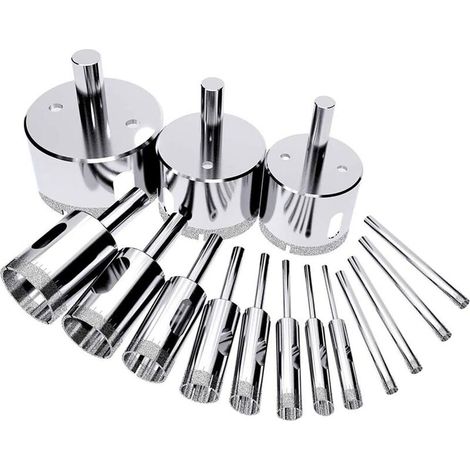 15 pièces Foret Diamant Forets Scies Cloche Trou Scies Foret Diamant Trépan Diamant scie clocCarrelage pour Verre, Céramique, Porcelaine, MarbrCarrelage et Granite, 6mm-50mm (1/5)