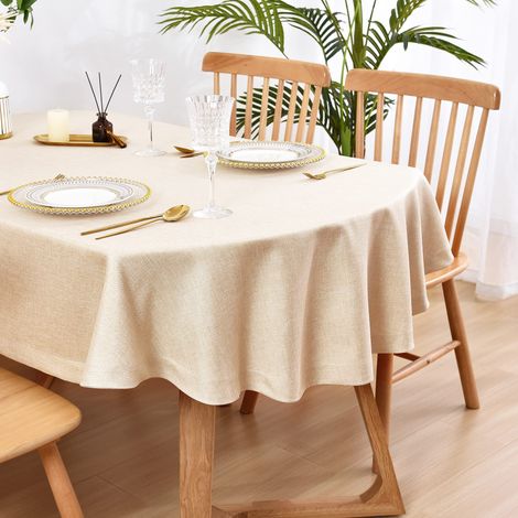 Nappe Ovale en Faux Lin Robuste et Infroissable pour décoration de Table de Cuisine, Salle à Manger, intérieur et extérieur, 152,4 x 213,4 cm, Beige (1/5)
