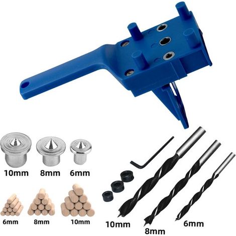 Guida di foratura regolabile 41 pezzi – Dima per cerniera e foro tascabile 6/8/10 mm, blu (1/4)