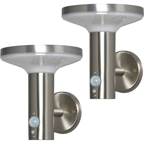 Litecraft Uris Outdoor Solar Power Wall Lights With PIR Sensor in Steel - 2 Pack (1/5)