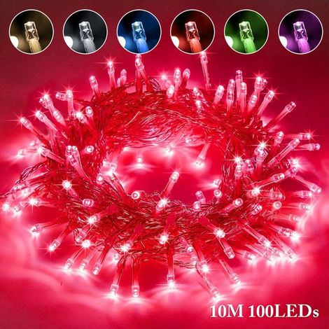 1 Guirlande lumineuse, 100 LEDs, 10M, IP44 étanche, câble transparent, 8 modes, intérieur extérieur, Noël mariage fête (1/5)