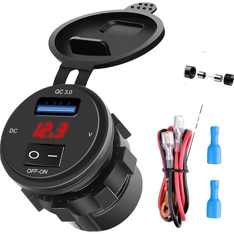 Caricabatterie da auto, ricarica rapida 3.0, display digitale della tensione, luce rossa (1/2)