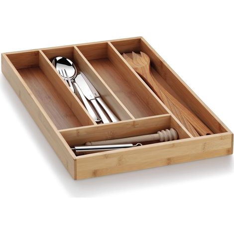 Range-couverts en bambou pour tiroirs 30 x 34 x 5 cm, Insert à tiroirs avec 5 compartiments, Organiseur de tiroirs cuisine (1/5)