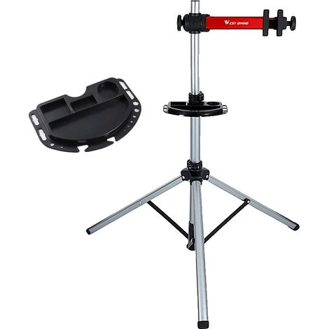 Cavalletto per riparazione biciclette, facile da installare, altezza regolabile, con vassoio. (1/2)