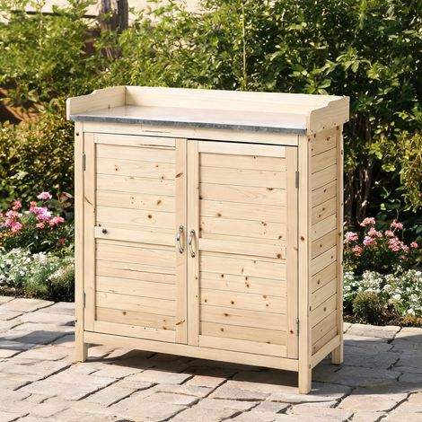 Chariot de jardin naturholz en tannenholz Metall 83 x 40 x 92 cm (1/5)