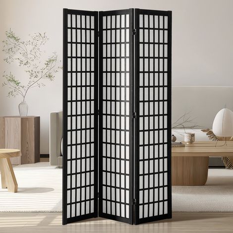 Cloison de Séparation Japonaise à 3 Panneaux, Séparateur de Pièce Pliable en Bois, Paravent de Confidentialité, pour Séparation de Pièce, Maison, Bureau, Restaurant et Chambre à Coucher, Noir (1/5)
