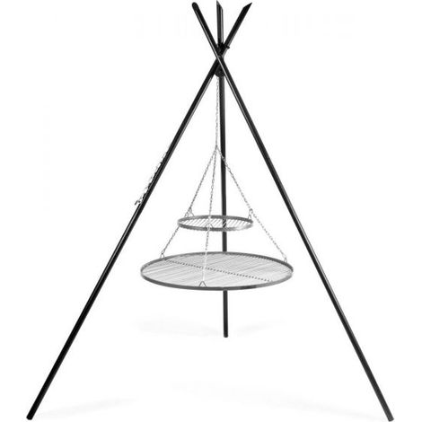 Barbecue Treppiede “TIPI” da 210 cm con 2 Griglie in Acciaio Inox 70 cm + 40 cm