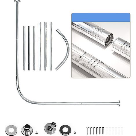 Barre de rideau de douche en acier inoxydable en forme de L , Support de cloison de salle de bain,150-180 cm (Argent) (1/5)