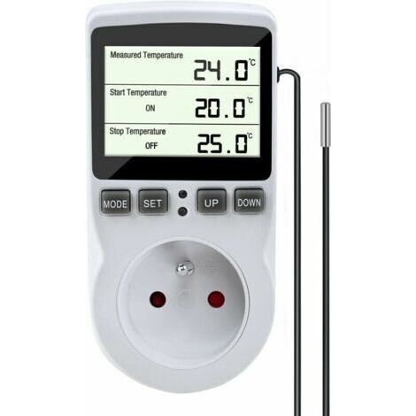 Prise Thermostat, Regulateur de Temperature, Chauffage Refroidissement Thermostat, Regulateur Numérique Thermostat avec Sonde, LCD Prise Contrôleur de Température pour Terrarium Aquarium Serr (1/5)