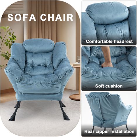 Fauteuil paresseux,fauteuil relaxant avec cadre métallique et poche latérale,fauteuils confortables de style simple pour chambres,salon,balcon(MA) (1/5)