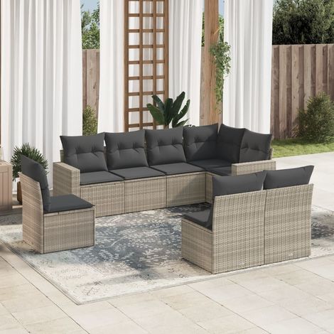 Canapé de Jardin Modulaire en Résine Tressée - Ensemble 8 Places avec Coussins Gris Clair et Gris Foncé - Dimensions 62x69 cm (1/3)