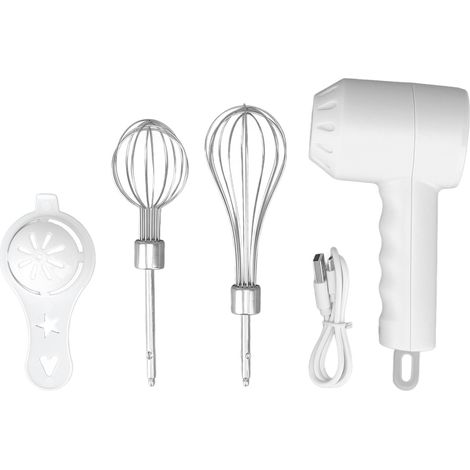 Batteur électrique à main sans fil rechargeable par USB, mousseur à lait électrique portable avec 2 bâtonnets mélangeurs pour la maison (blanc)