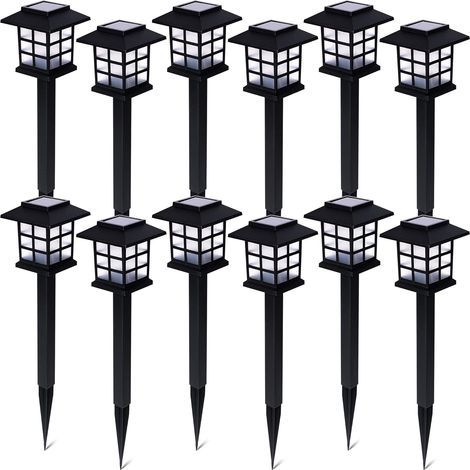 Lampe solaire d'extérieur – Lot de douze lampes LED lumineuses de qualité supérieure, résistantes à la pluie, pour allée, terrasse, jardin (12 pièces) (1/5)