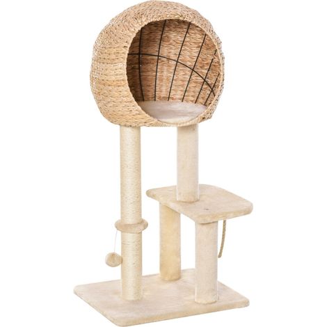 Arbre à Chat 48x40x100 cm avec Niche, Nid Douillet, Balle et Griffoir Sisal - Espace Récréatif Beige pour Petit Chat et Chaton (1/5)