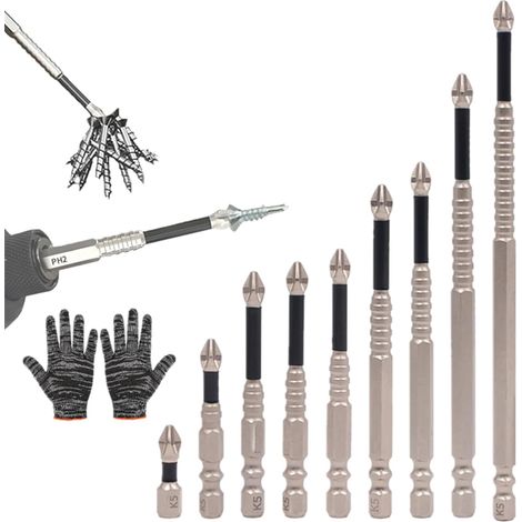 Set di 9 punte da trapano antiscivolo K5, set di punte per cacciavite ad alta magnetizzazione, nuovo set di avvitatore a impulsi antiscivolo Ph2 aggiornato 2025, punte resistenti agli urti in acciaio (1/5)