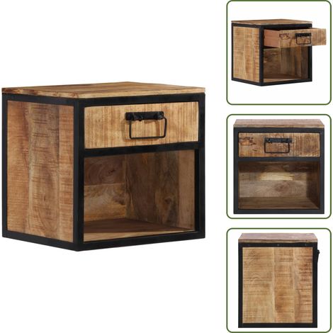 The Living Store Table de chevet 40x35x40 cm bois de manguier massif - Table De Chevet - Commode - Meuble De Chambre - Mobilier Moderne - Bois De Manguier