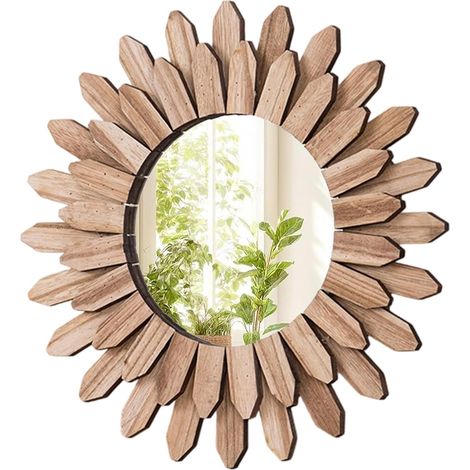 Miroir Mural Salon 30cm Rond en Bois, Miroir Mural Rond Style Bohème pour Décoration Murale Bois, Miroirs muraux Décoratifs pour Chambre, Salon, Couloir, Idée Cadeau Boheme Deco Maison (1/5)
